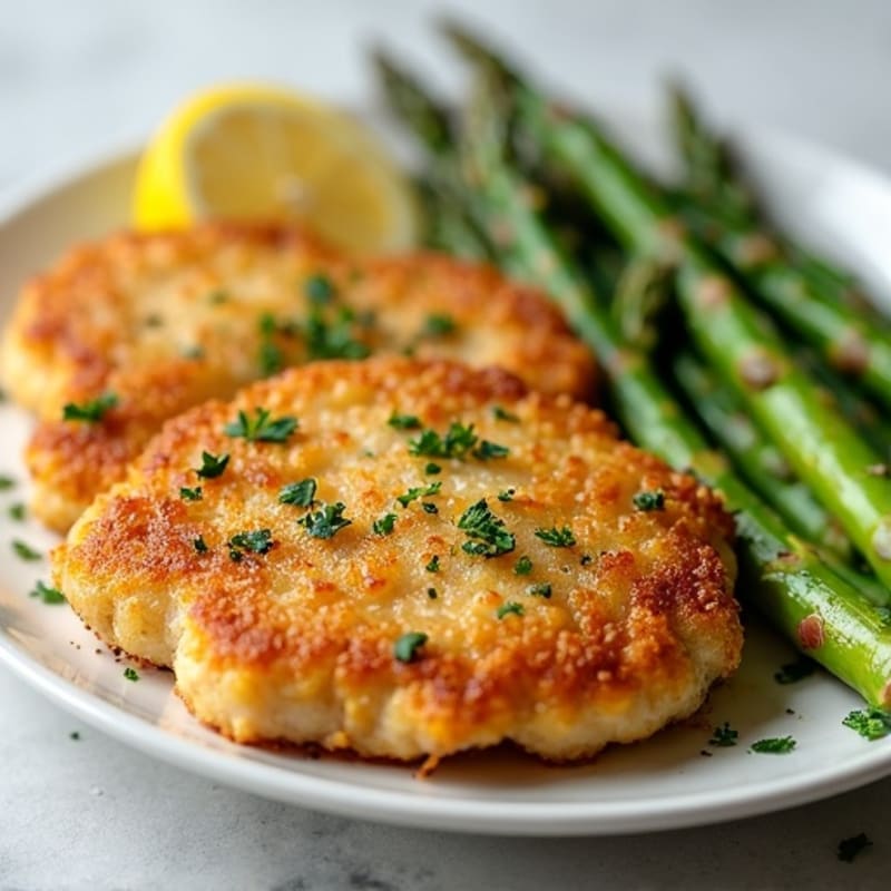 Crispy Lemon Herb Chicken Cutlets with Roasted Asparagus