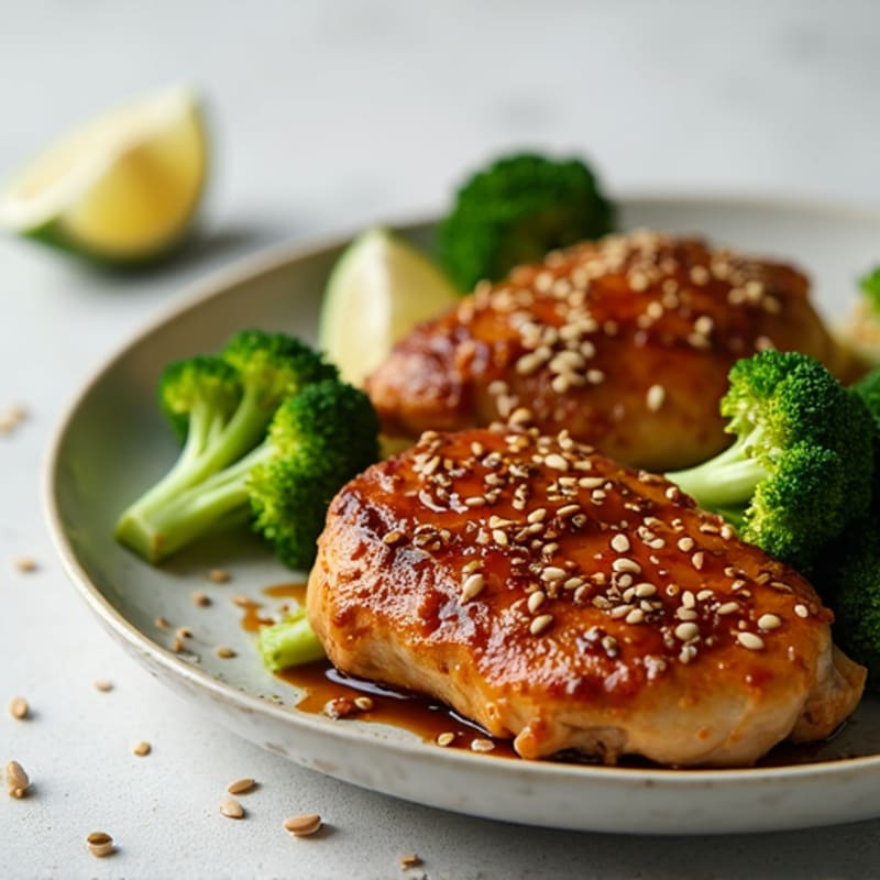 Sticky Ginger-Garlic Glazed Chicken with Sesame Broccoli