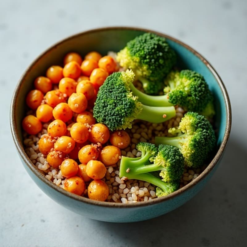 Spiced Crispy Chickpea and Roasted Broccoli Rice Bowl