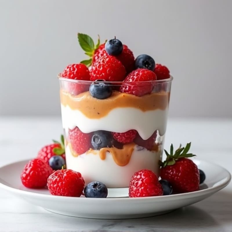 Greek Yogurt Protein Parfait with Mixed Berries and Almond Butter