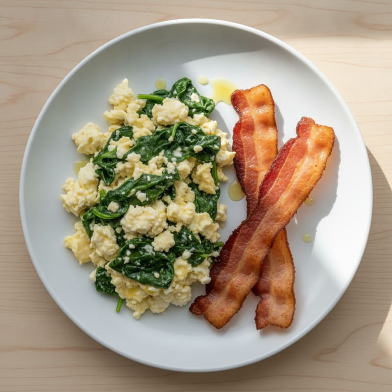 Cottage Cheese Scramble with Spinach and Turkey Bacon