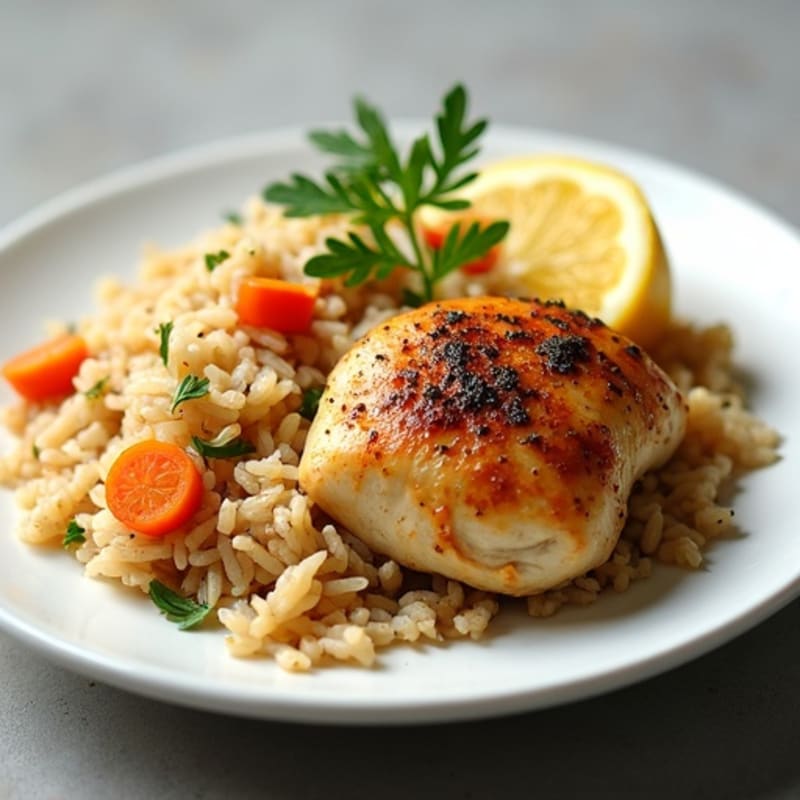 Lemon Herb Roasted Chicken with Fluffy Rice Pilaf
