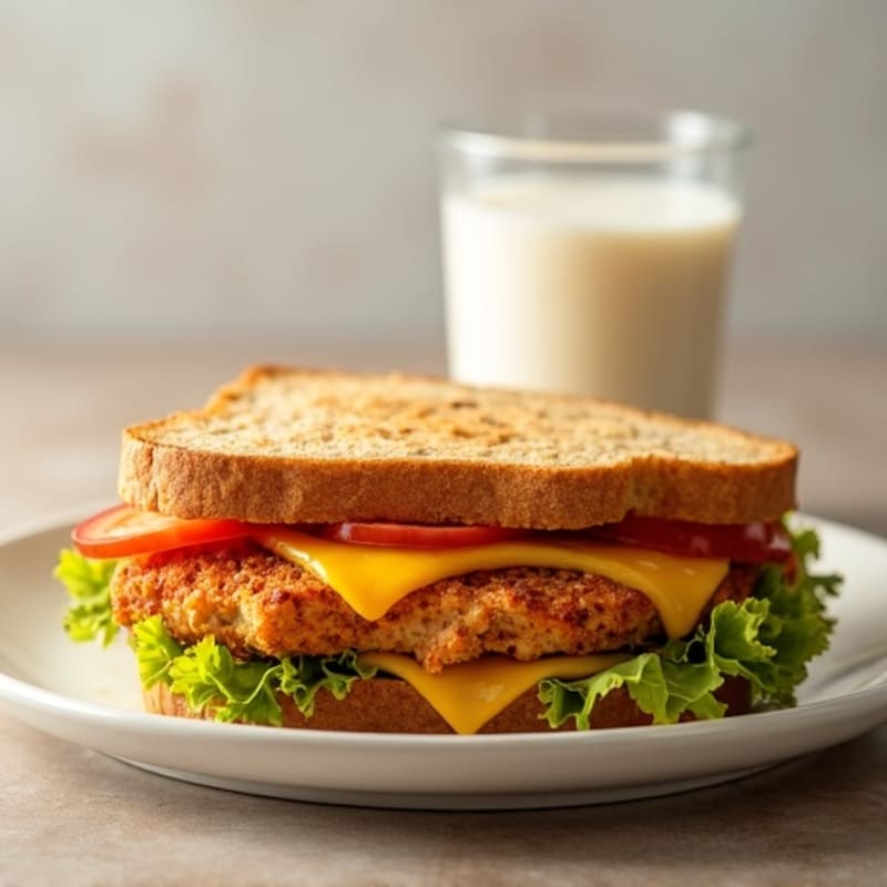 Crispy Chicken and Cheddar Sandwich with Warm Milk