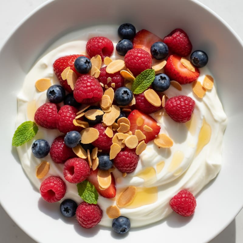 Greek Yogurt Protein Parfait with Mixed Berries and Almonds