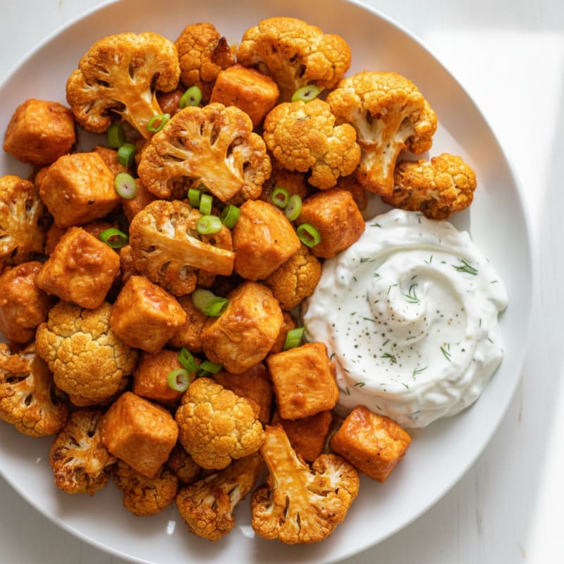 Buffalo Cauliflower and Chicken Bites with Ranch Dip