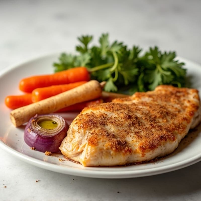 Tender Baked Cinnamon-Spiced Chicken with Crisp Roasted Root Vegetables