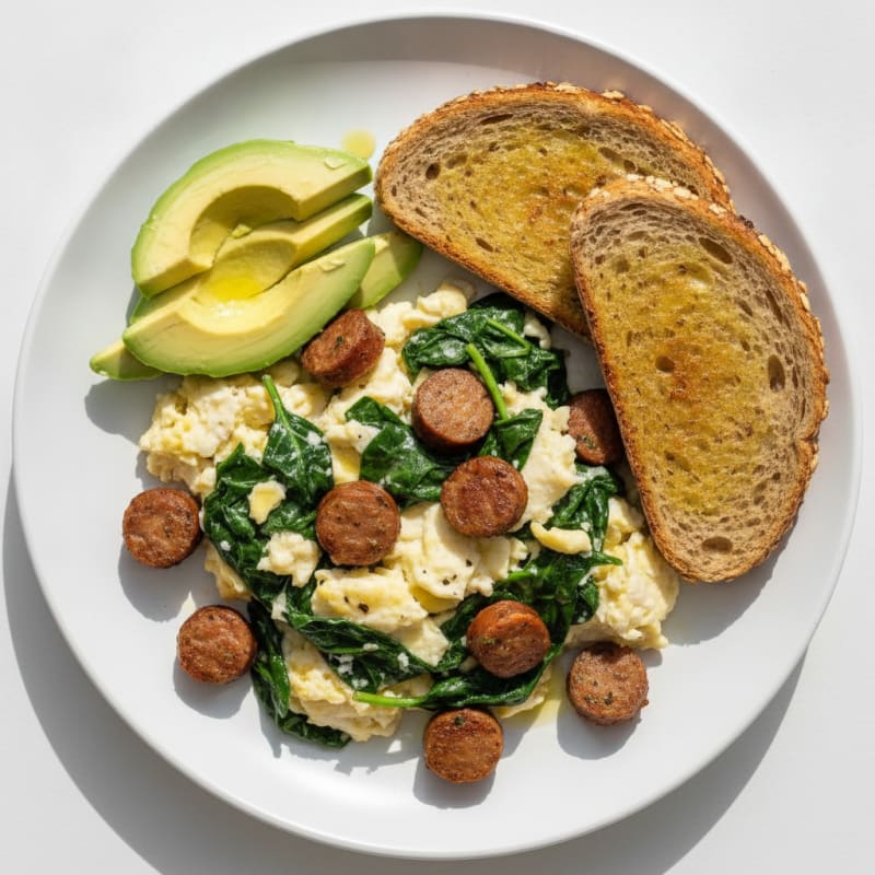 Egg White Scramble with Turkey Sausage and Spinach