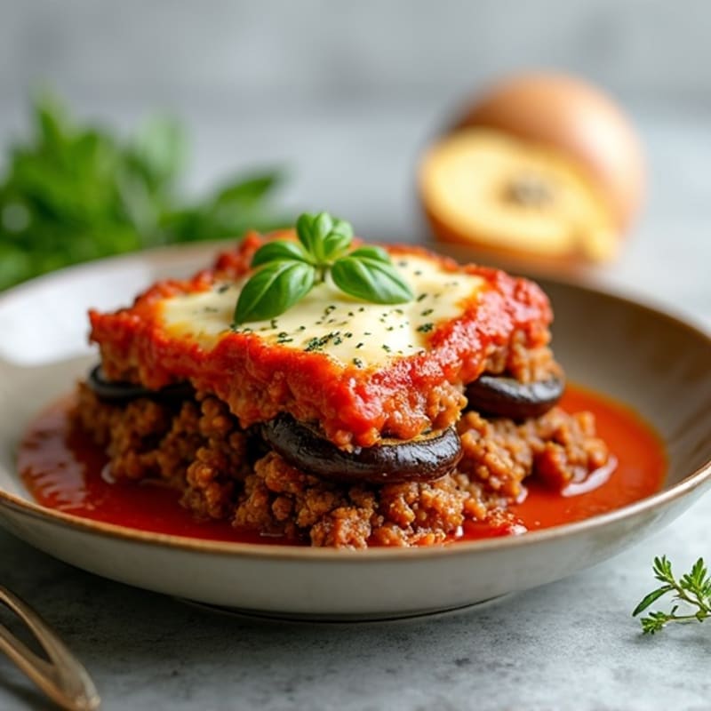 Herb-Roasted Eggplant and Ground Beef Casserole