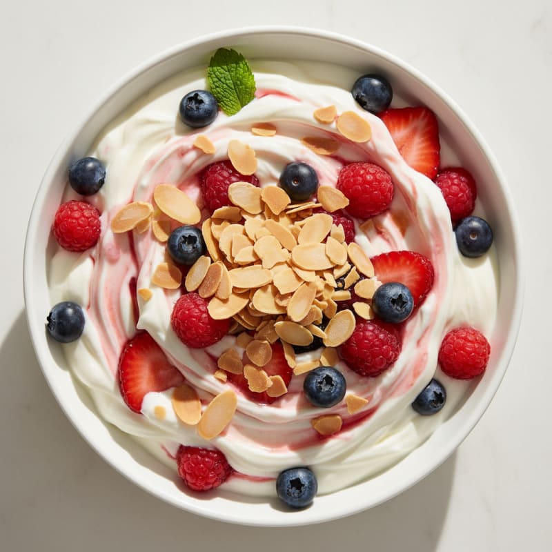 Greek Yogurt Protein Parfait with Mixed Berries and Almonds