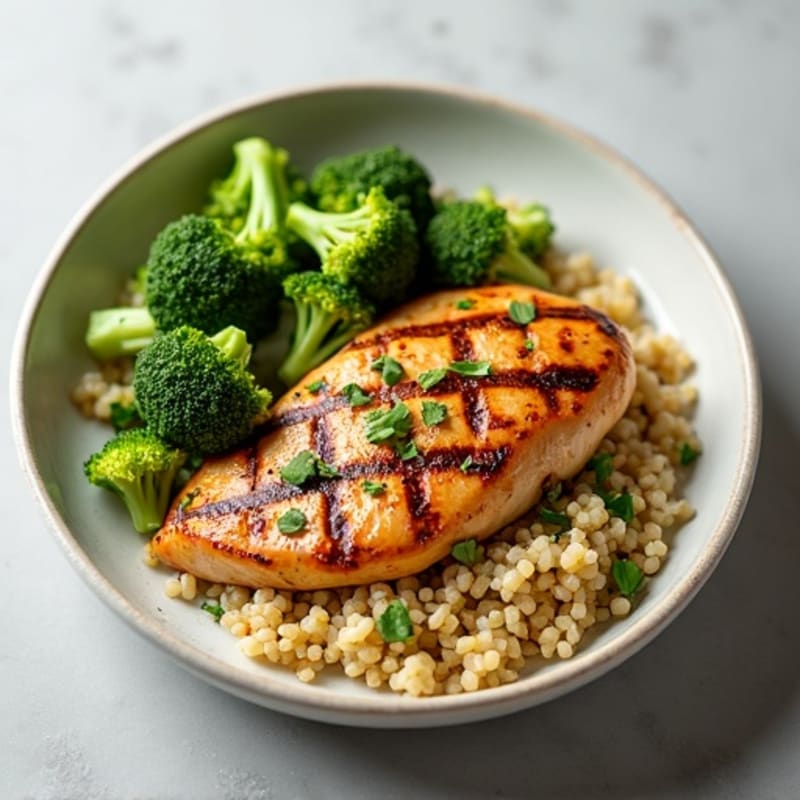 Grilled Chicken Breast with Roasted Broccoli and Quinoa