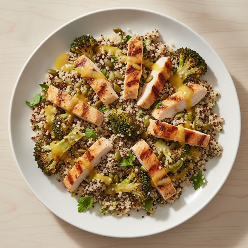Grilled Chicken and Quinoa Salad with Roasted Broccoli