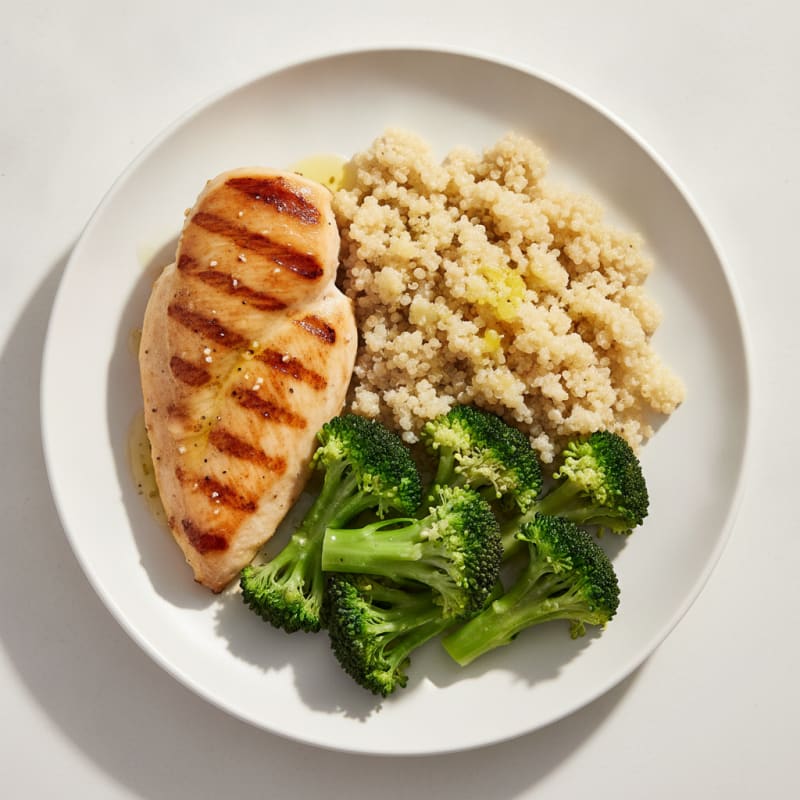 Grilled Chicken Breast with Quinoa and Steamed Broccoli