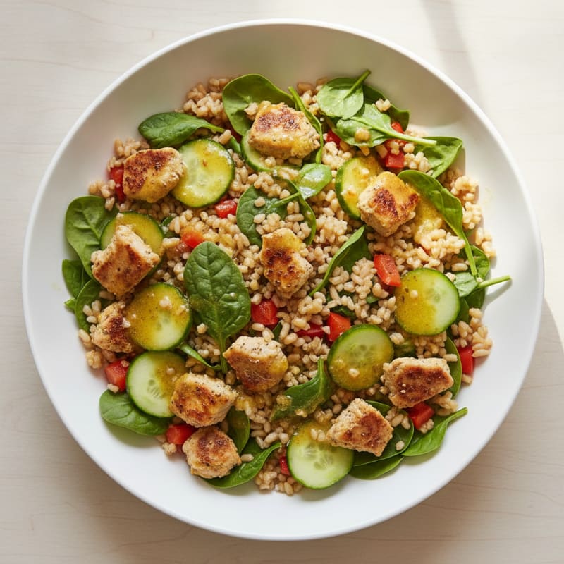 Lean Ground Turkey and Brown Rice Salad Bowl with Crunchy Veggies