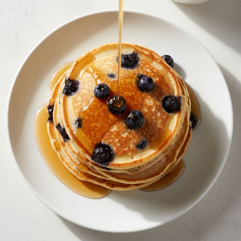 Blueberry Ricotta Pancakes with Maple Syrup