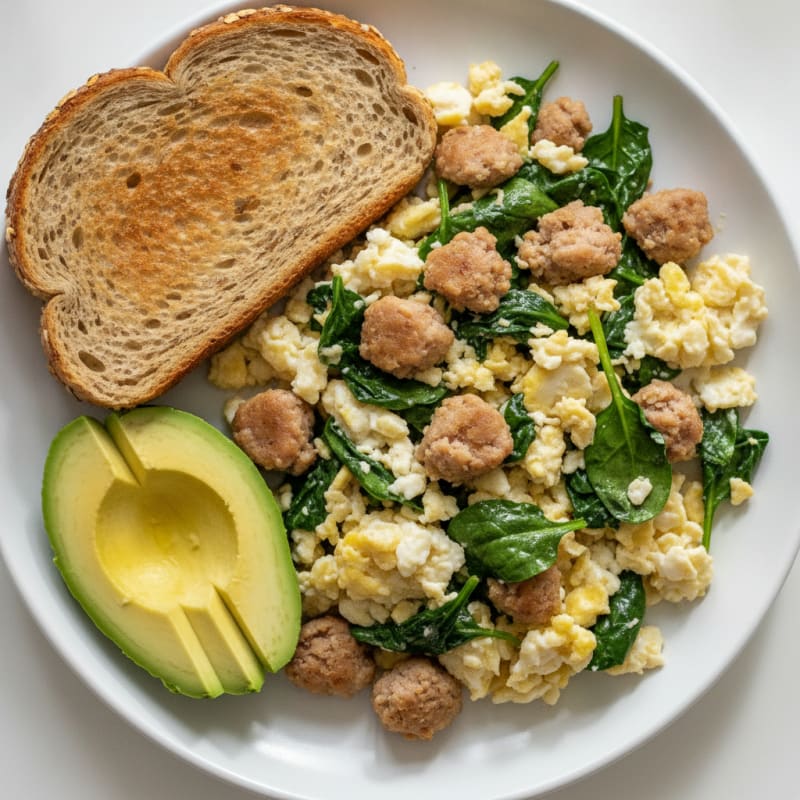Egg White and Turkey Sausage Scramble with Spinach