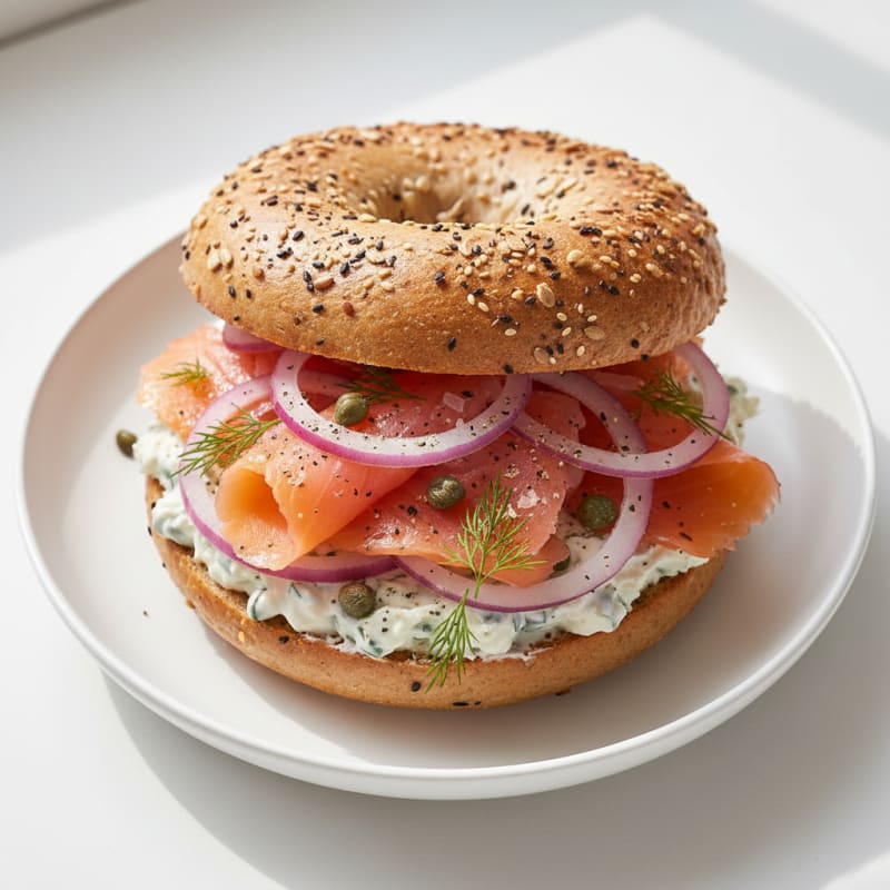 Smoked Salmon Everything Bagel Sandwich