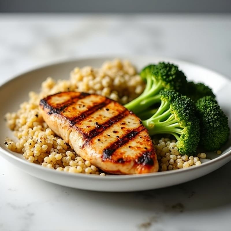 Grilled Chicken Breast with Quinoa and Roasted Broccoli