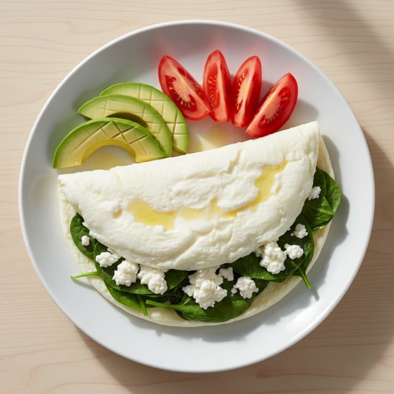 Egg White Spinach Omelette with Cottage Cheese and Sliced Tomatoes