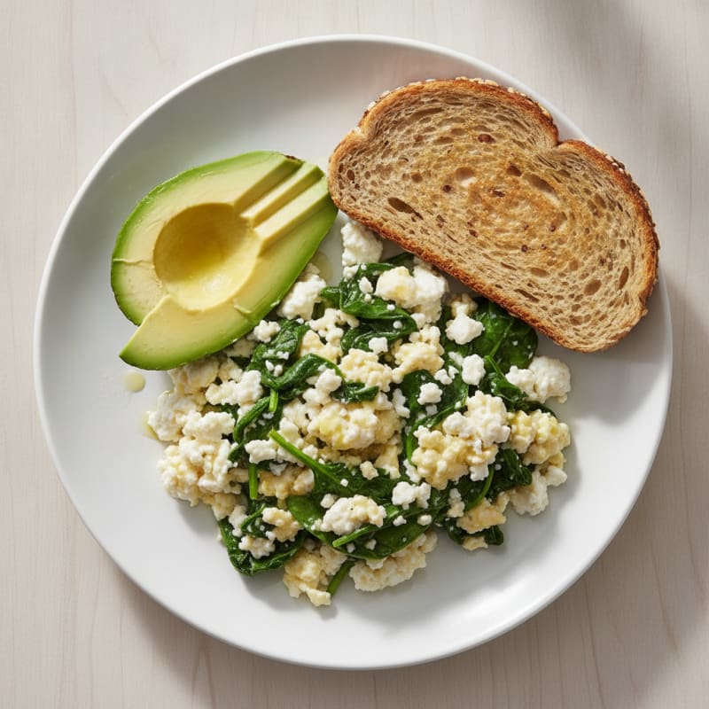 Scrambled Egg Whites with Cottage Cheese and Sautéed Spinach