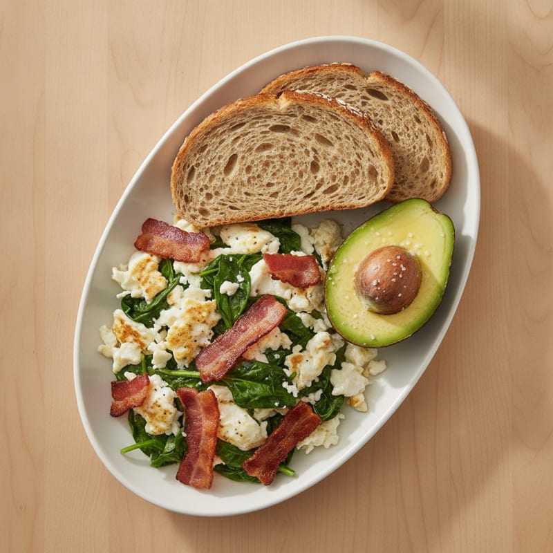 Egg White Scramble with Spinach and Turkey Bacon