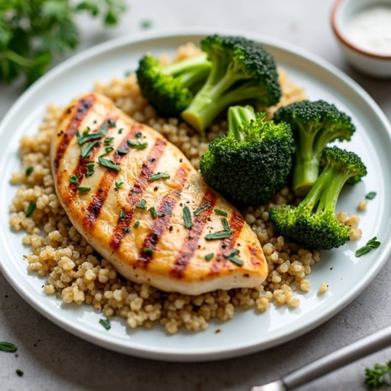 Grilled Chicken Breast with Roasted Broccoli and Quinoa