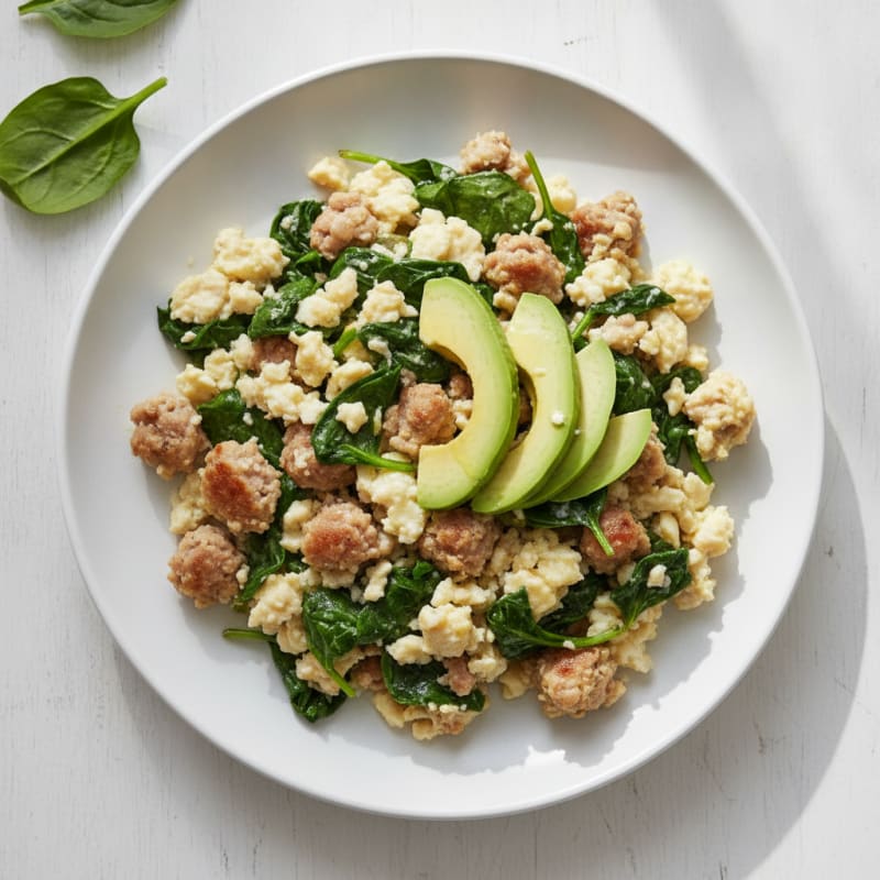 Egg White and Turkey Sausage Scramble with Spinach