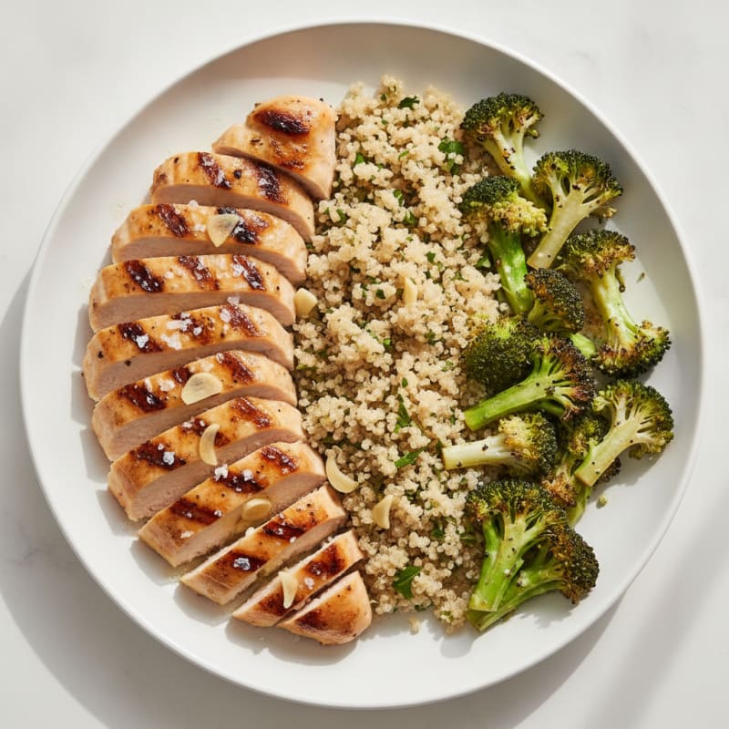 Grilled Lemon-Garlic Chicken Breast with Quinoa and Roasted Broccoli