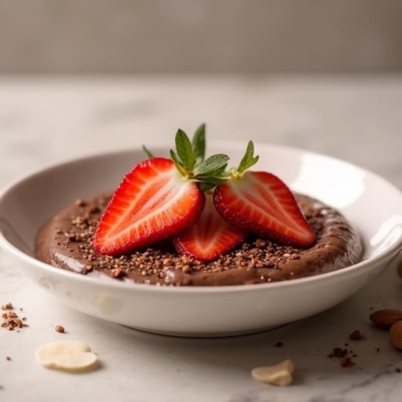 Silky Chocolate Protein Pudding with Sliced Strawberries