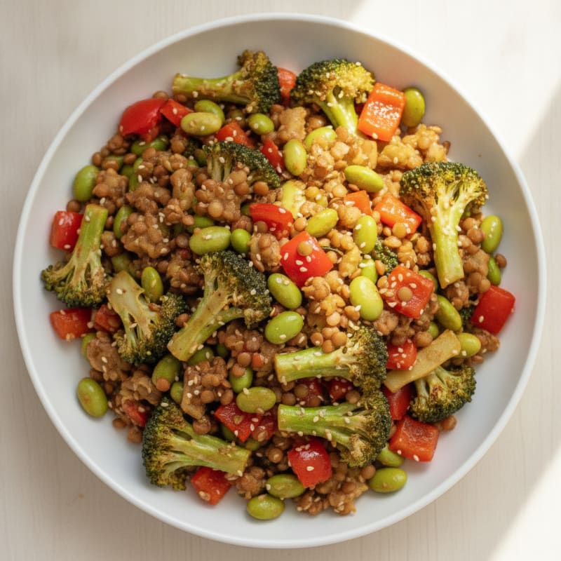 Lentil Vegetable Stir Fry with Edamame