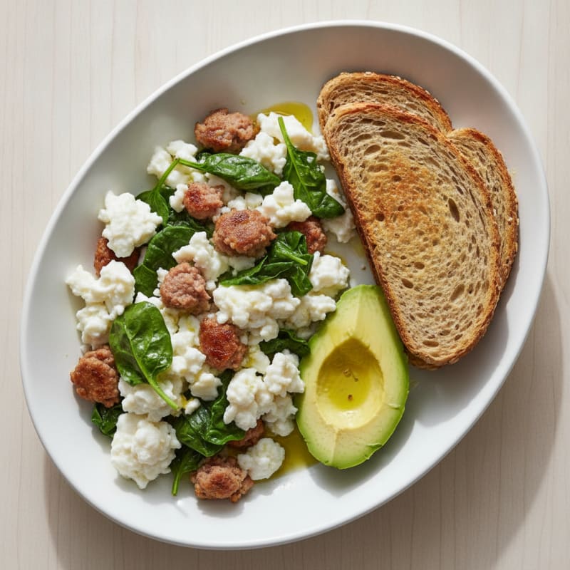 Egg White Scramble with Turkey Sausage and Spinach