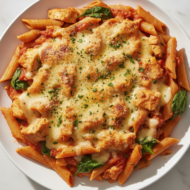 Baked Chicken Parmesan Pasta Casserole
