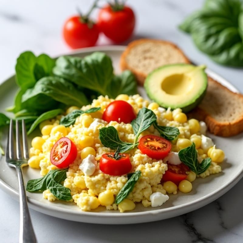Egg White and Cottage Cheese Scramble with Spinach and Cherry Tomatoes