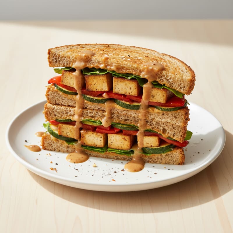 Crispy Peanut Tofu & Roasted Vegetable Sandwich