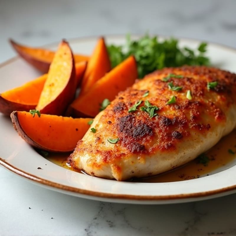 Crispy Baked Chicken with Roasted Sweet Potato Wedges