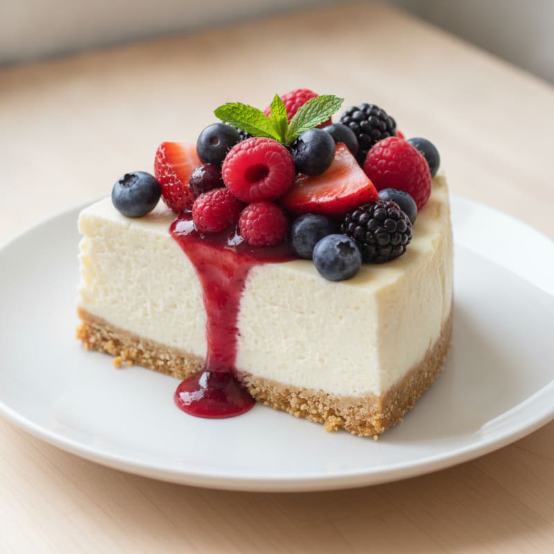 Greek Yogurt Protein Cheesecake with Mixed Berries
