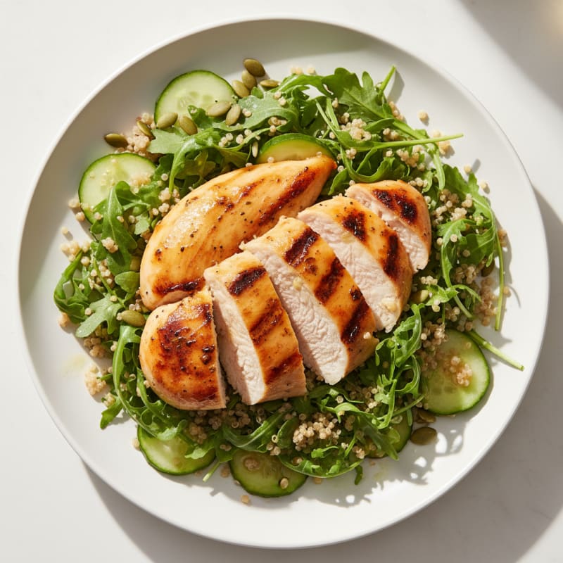 Lemon Herb Grilled Chicken Breast with Arugula and Quinoa Salad