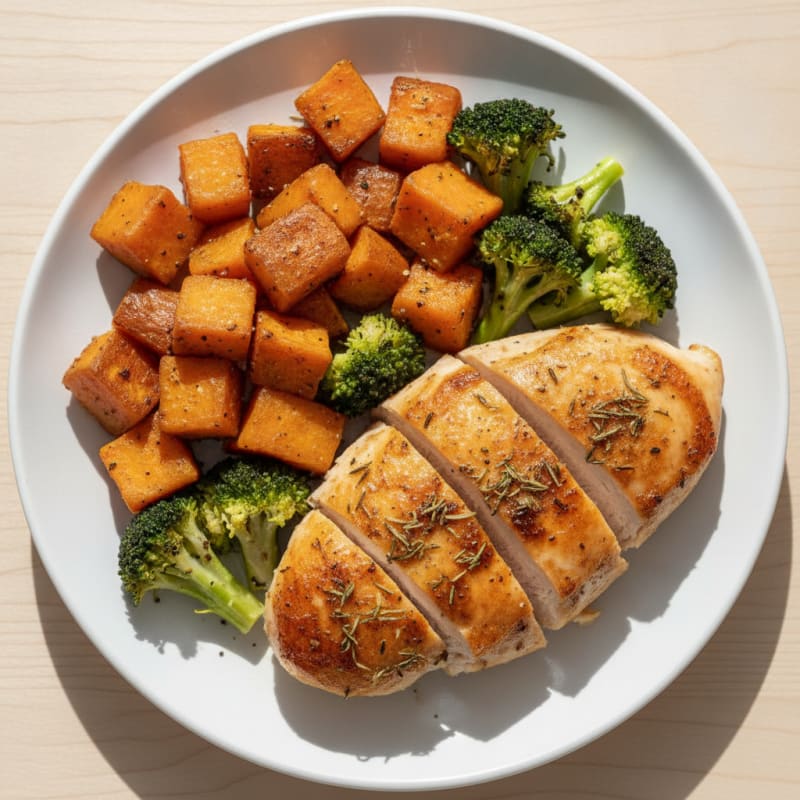Herb-Roasted Chicken with Sweet Potato and Broccoli