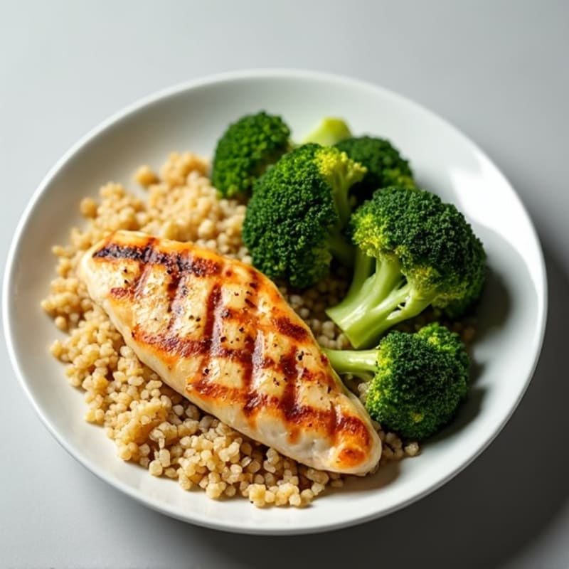 Grilled Chicken Breast with Roasted Broccoli and Quinoa