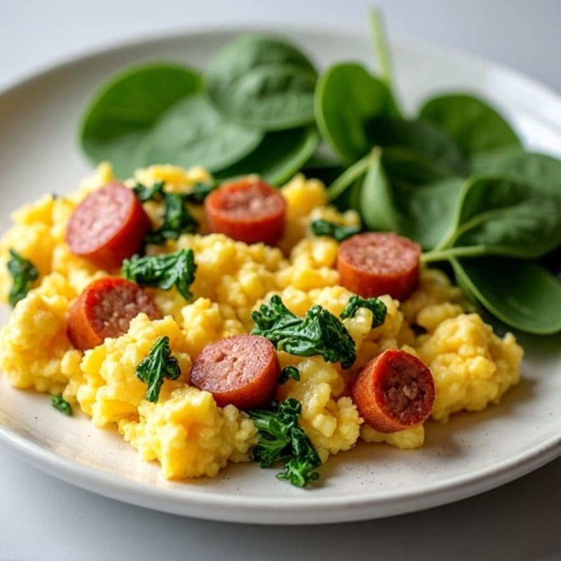 Egg White Scramble with Turkey Sausage and Spinach