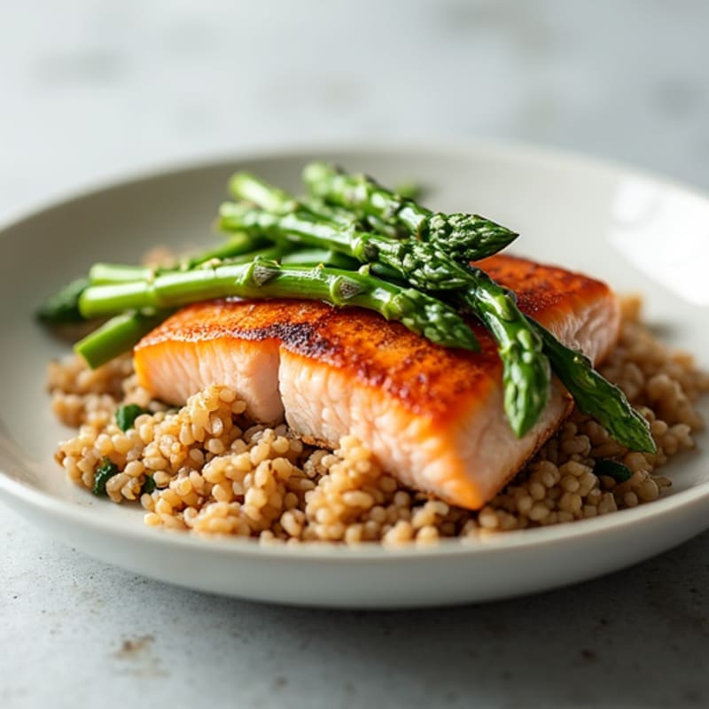 Seared Salmon with Steamed Asparagus and Brown Rice