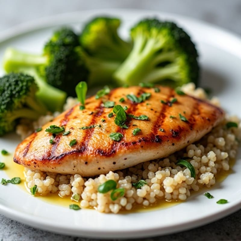 Grilled Chicken Breast with Quinoa and Roasted Broccoli