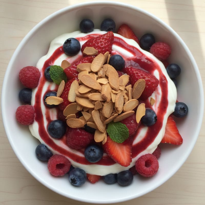 Greek Yogurt Protein Parfait with Mixed Berries and Almonds