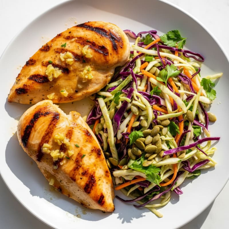 Grilled Lemon Garlic Chicken Breast with Crunchy Cabbage Slaw