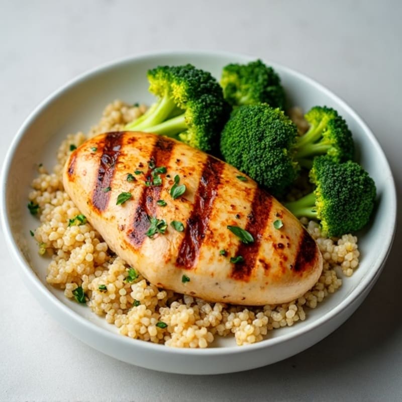 Grilled Chicken Breast with Quinoa and Roasted Broccoli