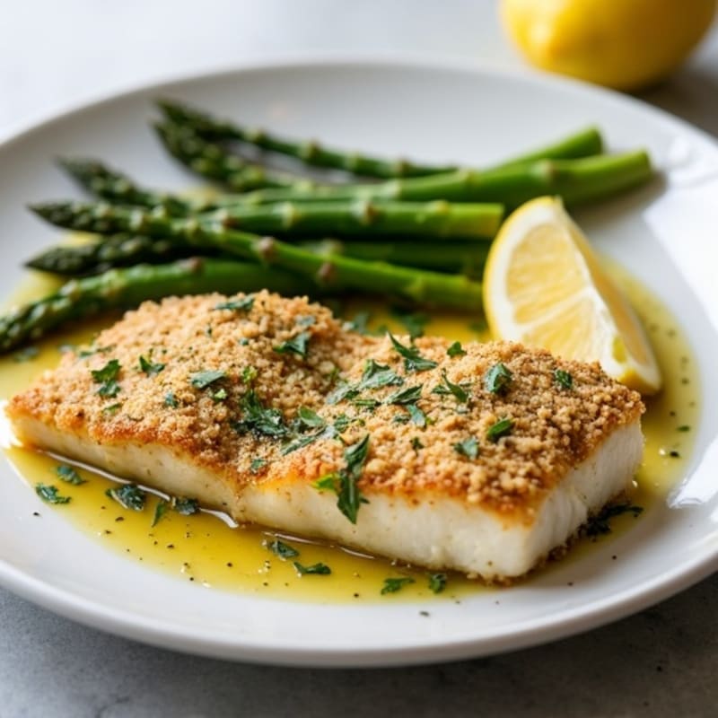 Herb-Crusted Baked Cod with Roasted Asparagus