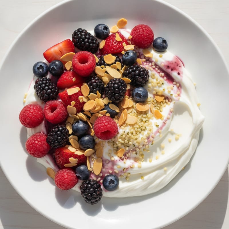 Greek Yogurt Protein Bowl with Mixed Berries and Almonds