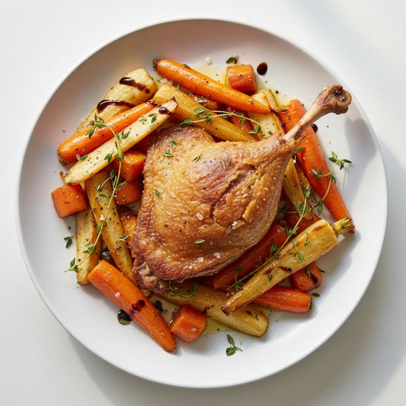 Crispy Duck Confit with Roasted Root Vegetables
