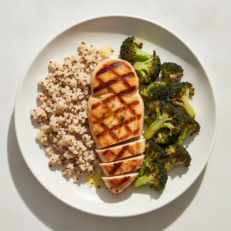 Grilled Chicken Breast with Roasted Broccoli and Quinoa