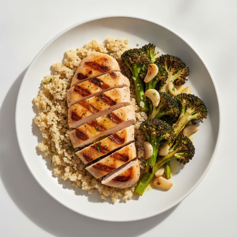 Grilled Chicken Breast with Quinoa and Roasted Broccoli