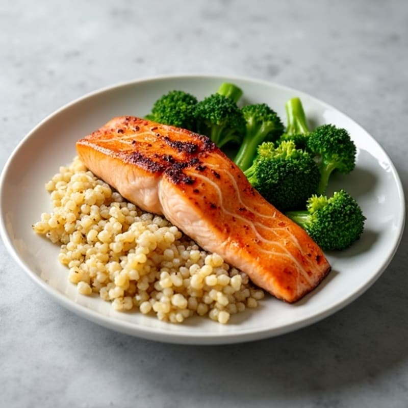 Seared Salmon with Roasted Broccoli and Quinoa